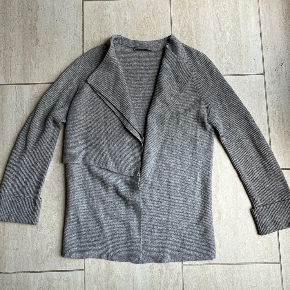 Vince wool/cashmere quiet luxury minimalist ribbed open cardigan sweater XS